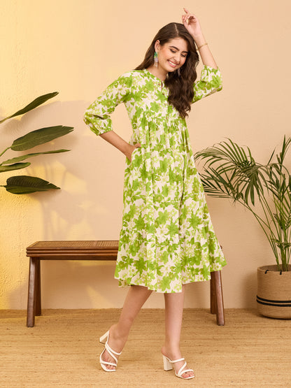Janasya White A-Line Cotton Dress - Dista