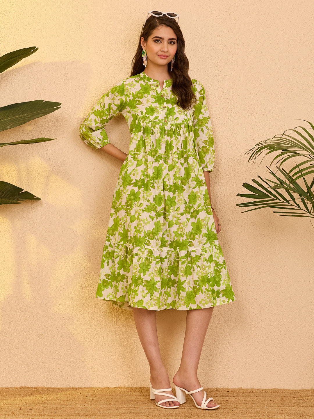 Janasya White A-Line Cotton Dress - Dista