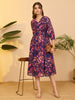 Janasya Purple Gathered Georgette Dress - Dista