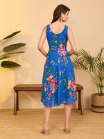 Thumbnail for Janasya Royal Blue A-Line Georgette Dress - Dista