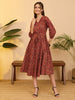 Janasya Rust A-Line Cotton Dress - Dista