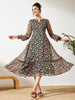 Janasya Green A-Line Chiffon Dress - Dista