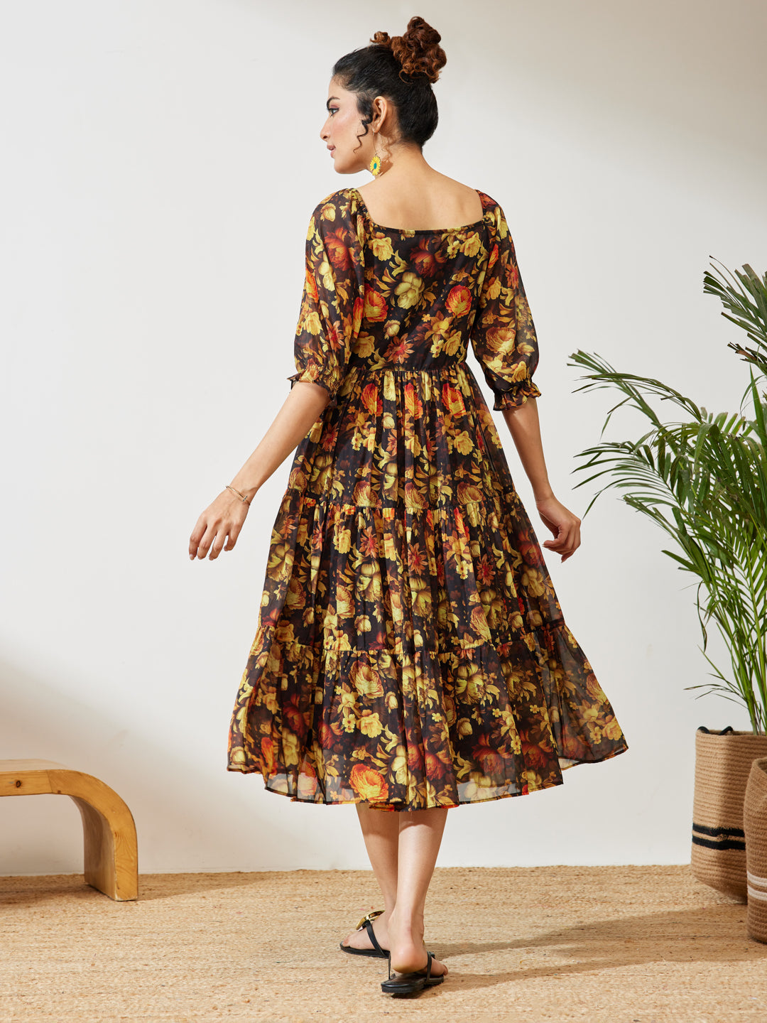 Janasya Black Tiered Georgette Dress - Dista