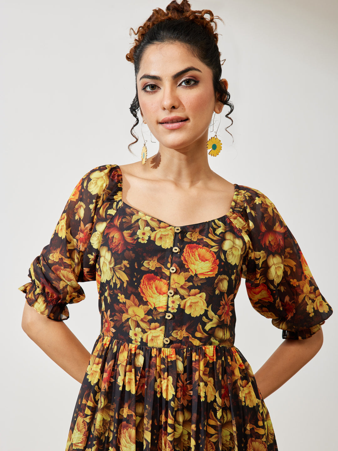 Janasya Black Tiered Georgette Dress - Dista