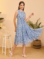 Thumbnail for Janasya Light Blue Tiered Chiffon Dress - Dista