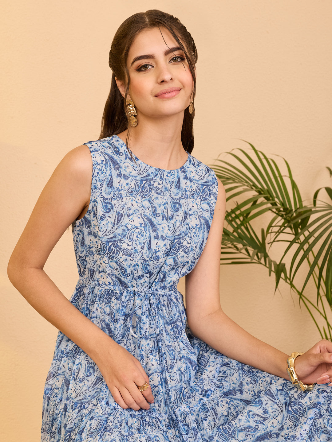 Janasya Light Blue Tiered Chiffon Dress - Dista