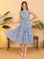 Thumbnail for Janasya Light Blue Tiered Chiffon Dress - Dista