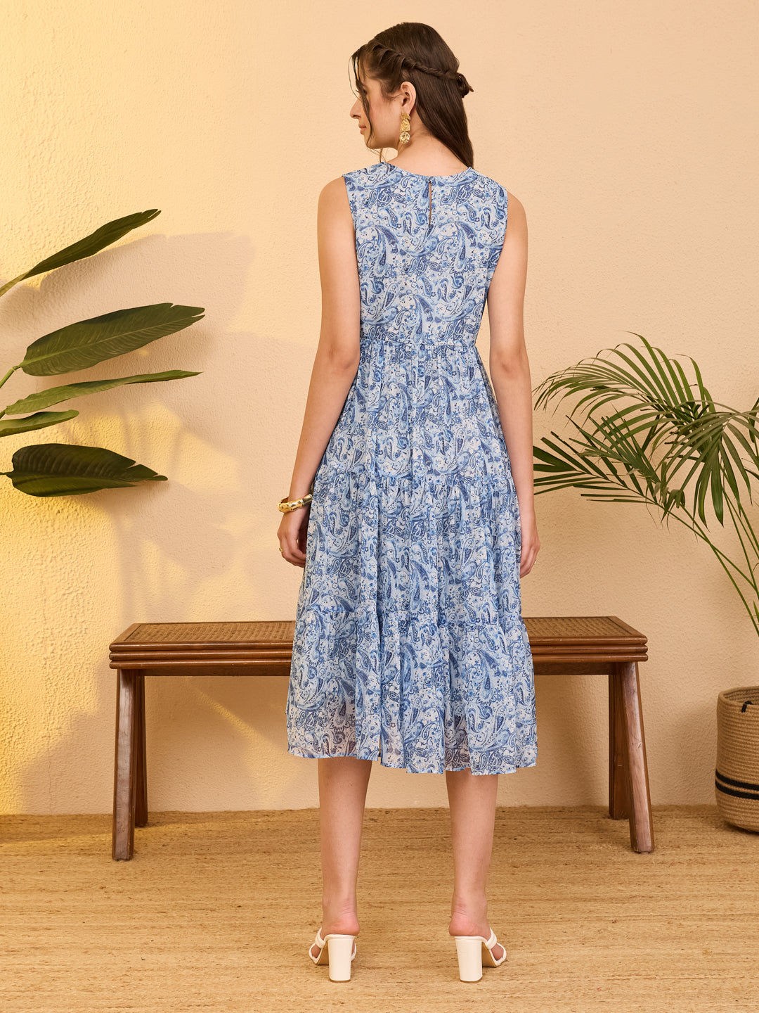 Janasya Light Blue Tiered Chiffon Dress - Dista