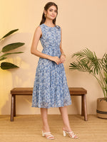 Thumbnail for Janasya Light Blue Tiered Chiffon Dress - Dista
