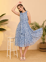 Thumbnail for Janasya Light Blue Tiered Chiffon Dress - Dista