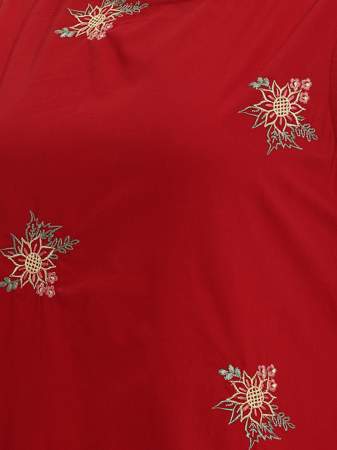 Janasya Red A-Line Cotton Dress - Dista