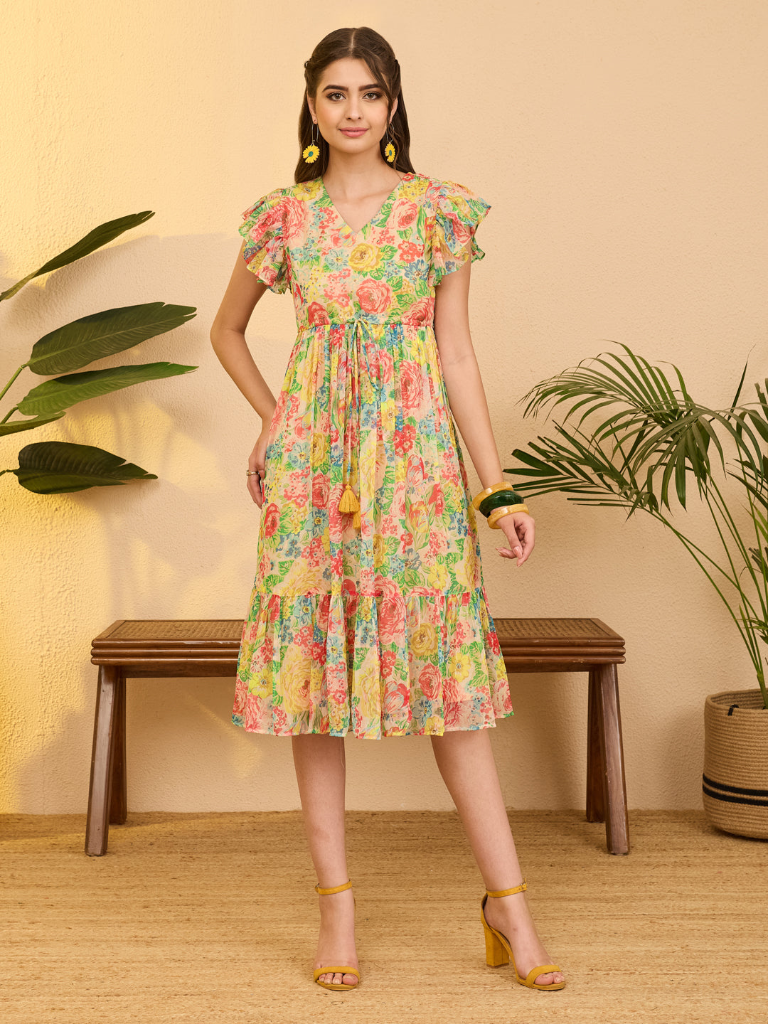 Janasya Multi Fit & Flare Chiffon Dress - Dista