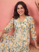 Thumbnail for Janasya Yellow Tiered Chiffon Dress - Dista