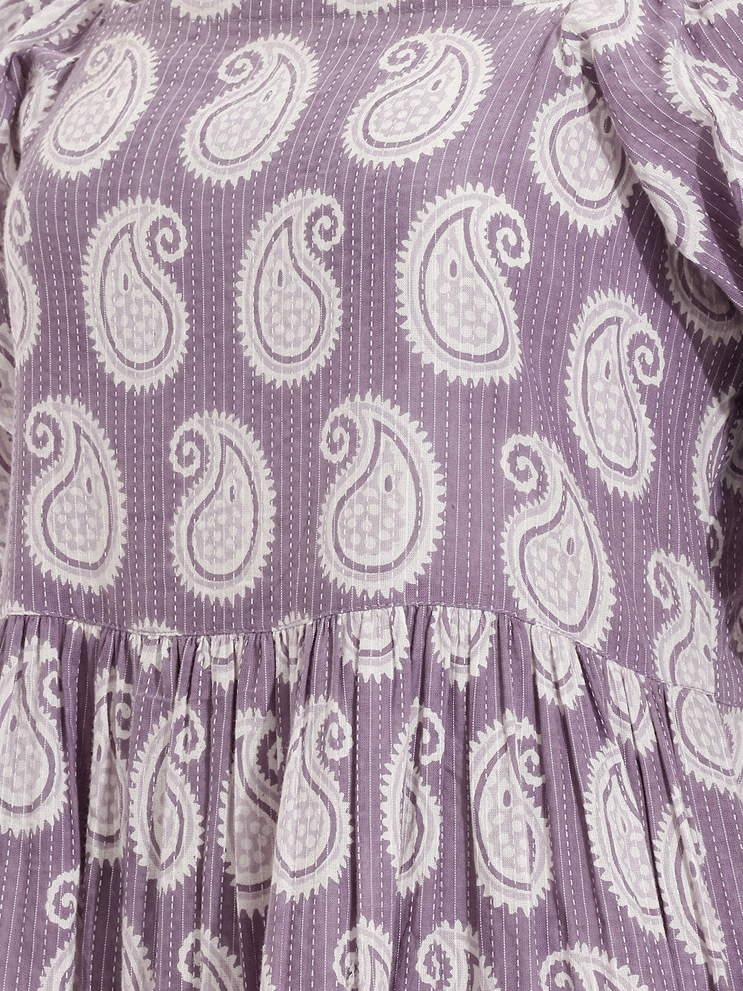 Janasya Purple Gathered Cotton Dress - Dista