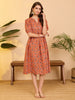 Janasya Orange Fit & Flare Cotton Dress - Dista