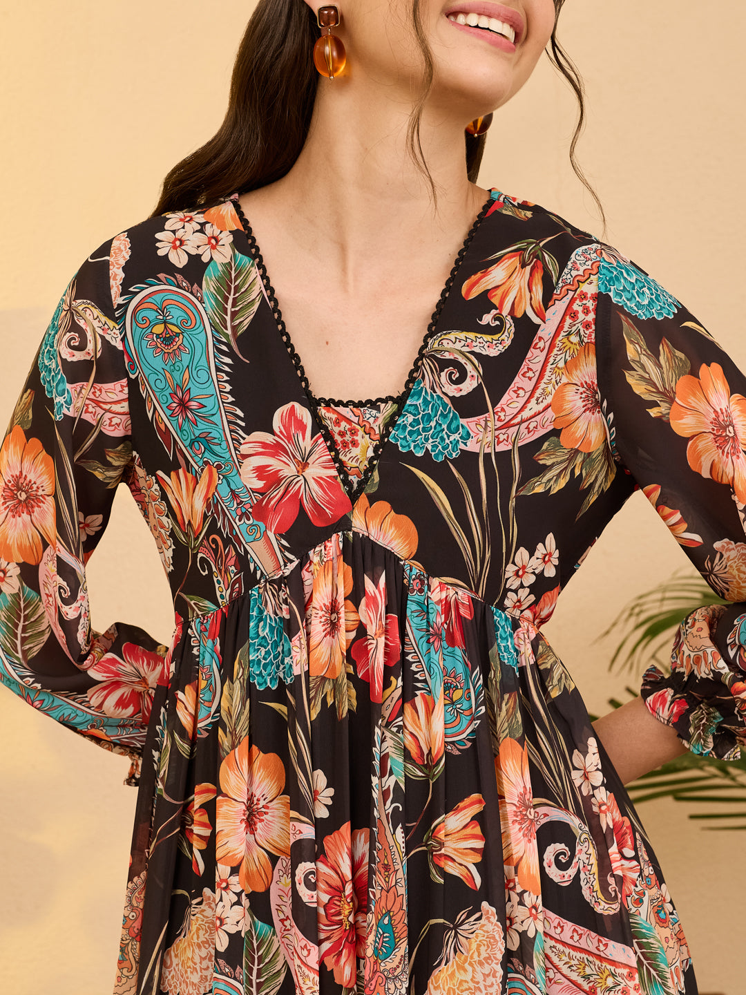 Janasya Black A-Line Georgette Dress - Dista