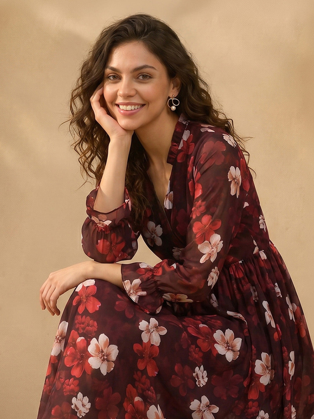 Janasya Brown Wrap Georgette Dress - Dista
