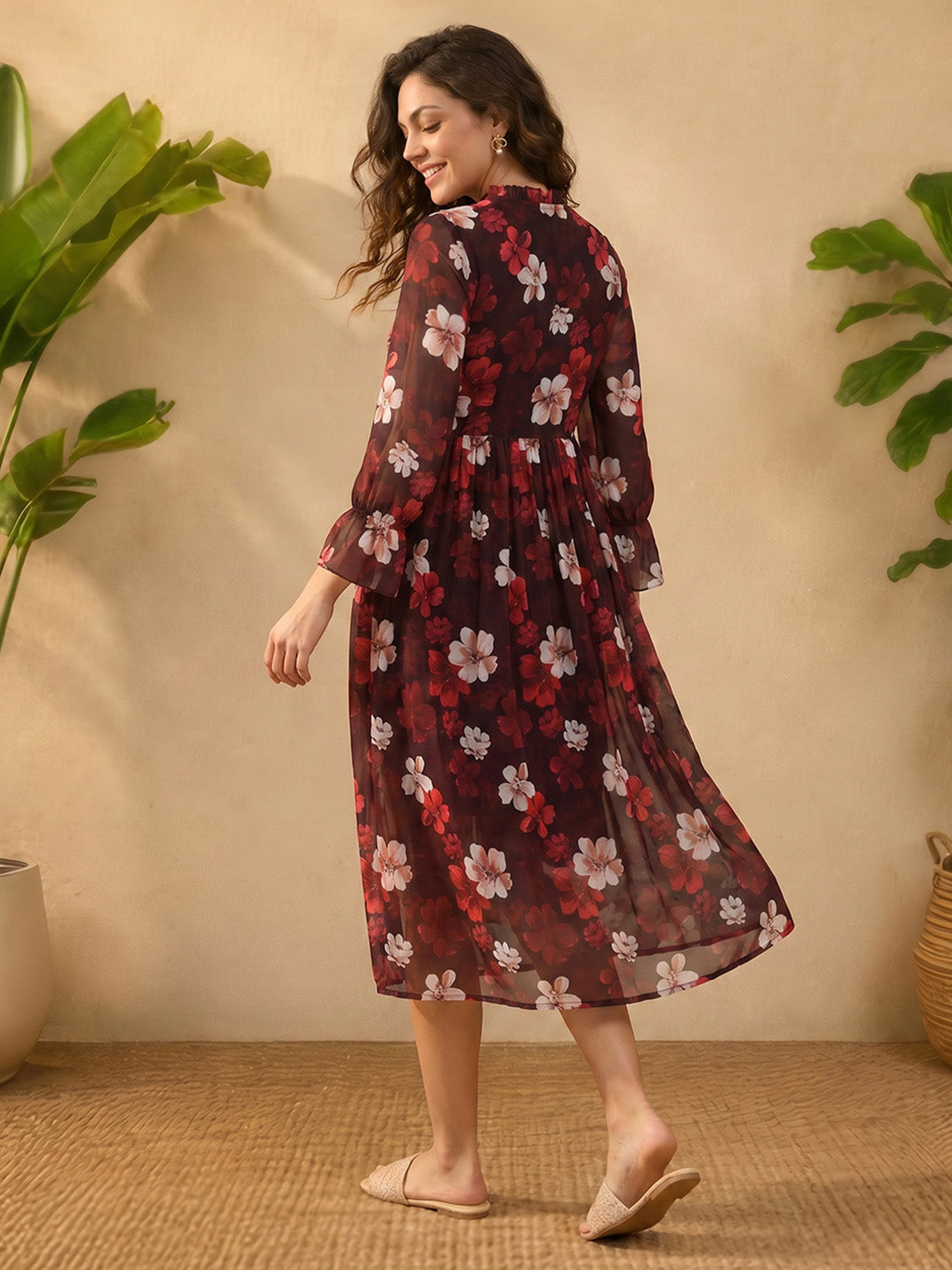 Janasya Brown Wrap Georgette Dress - Dista