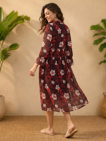 Janasya Brown Wrap Georgette Dress - Dista