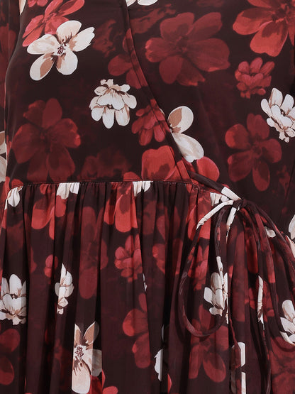 Janasya Brown Wrap Georgette Dress - Dista