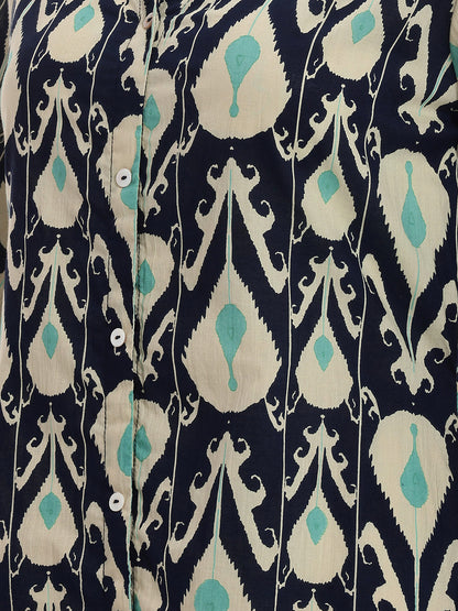 Janasya Navy Blue A-Line Cotton Dress - Dista