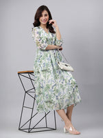 Thumbnail for Janasya Off White A-Line Chiffon Dress - Dista