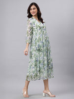 Thumbnail for Janasya Off White A-Line Chiffon Dress - Dista
