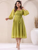 Janasya Lime Green Fit & Flare Dobby Chiffon Dress - Dista