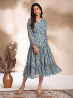 Thumbnail for Janasya Beige Tiered Georgette Dress - Dista