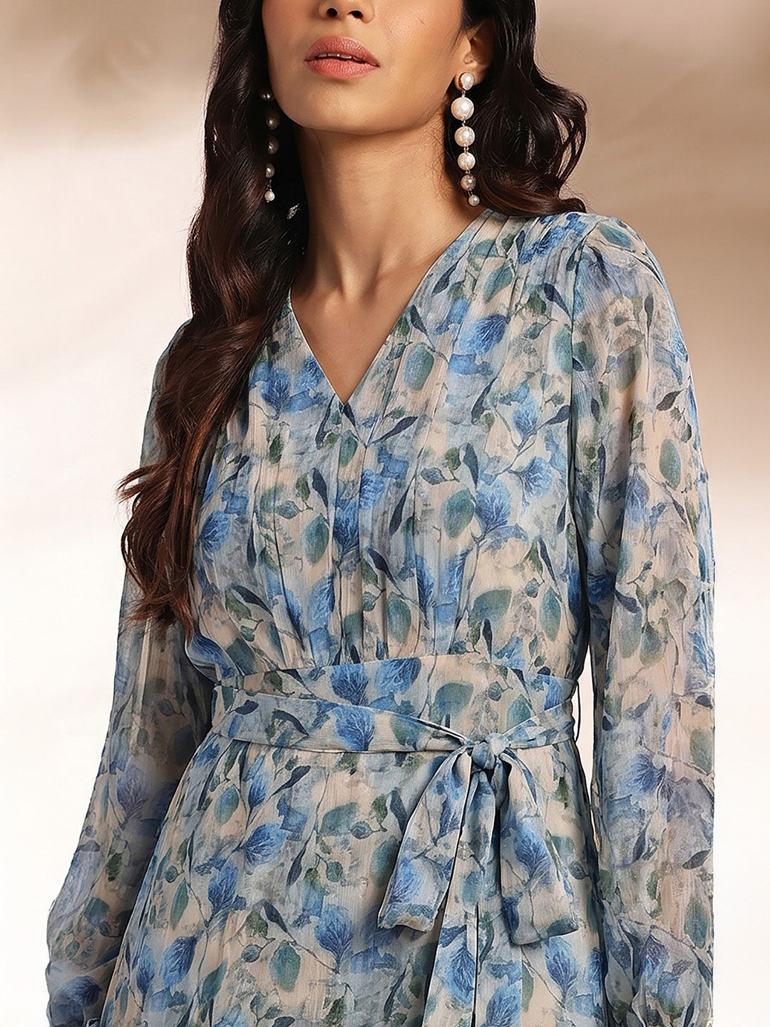 Janasya Beige Tiered Georgette Dress - Dista