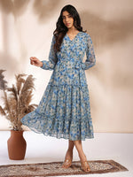 Thumbnail for Janasya Beige Tiered Georgette Dress - Dista