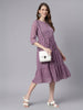 Janasya Lavender Fit & Flare Dobby Chiffon Dress - Dista