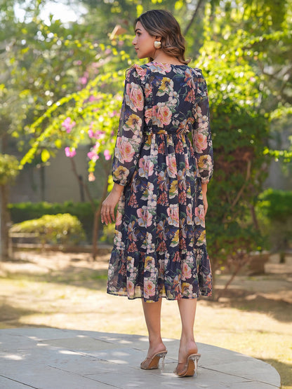 Janasya Purple Fit & Flare Georgette Dress - Dista