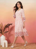Janasya Peach Fit & Flare Dobby Georgette Dress - Dista