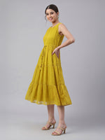 Thumbnail for Janasya Lime Tiered Dobby Chiffon Dress - Dista