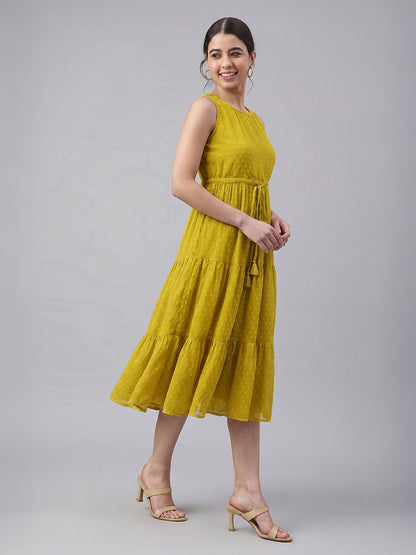 Janasya Lime Tiered Dobby Chiffon Dress - Dista
