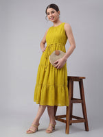 Thumbnail for Janasya Lime Tiered Dobby Chiffon Dress - Dista