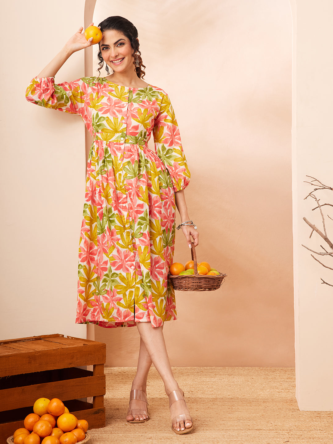 Janasya Multi Gathered Cotton Dress - Dista