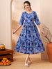Janasya Blue Fit & Flare Cotton Dress - Dista