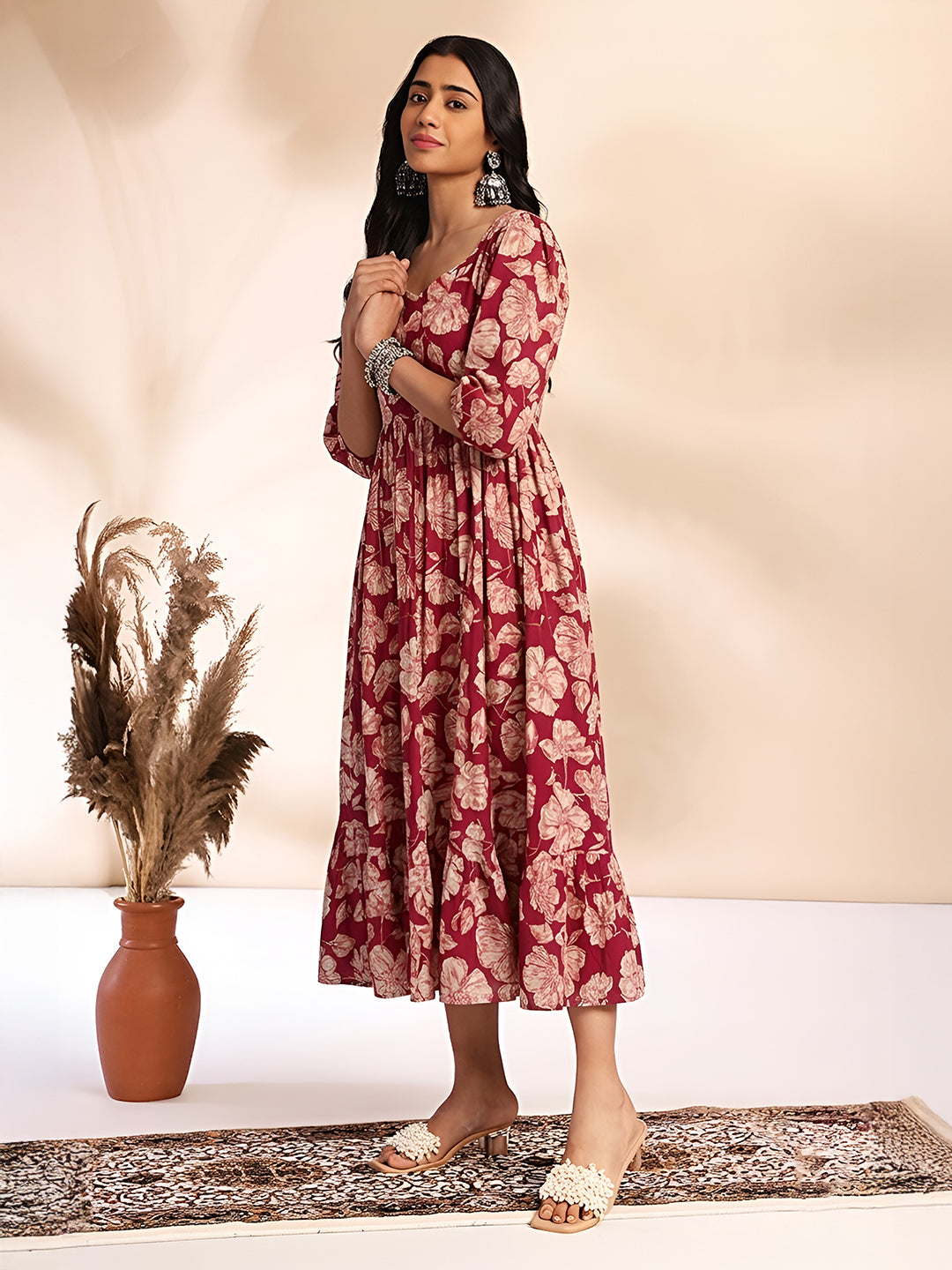 Janasya Pink A-Line Cotton Dress - Dista