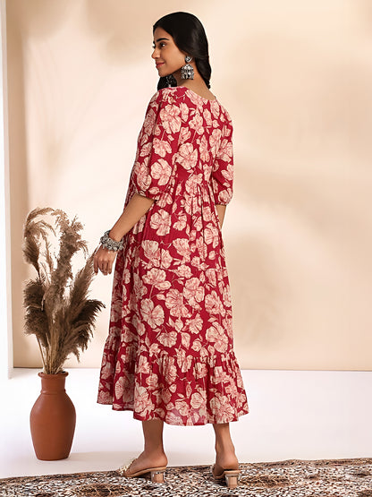 Janasya Pink A-Line Cotton Dress - Dista