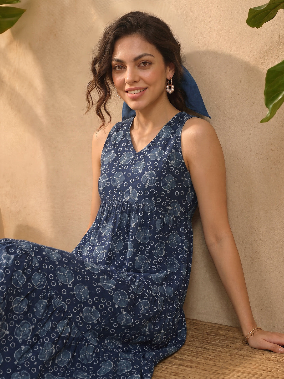 Janasya Indigo Tiered Cotton Dress - Dista