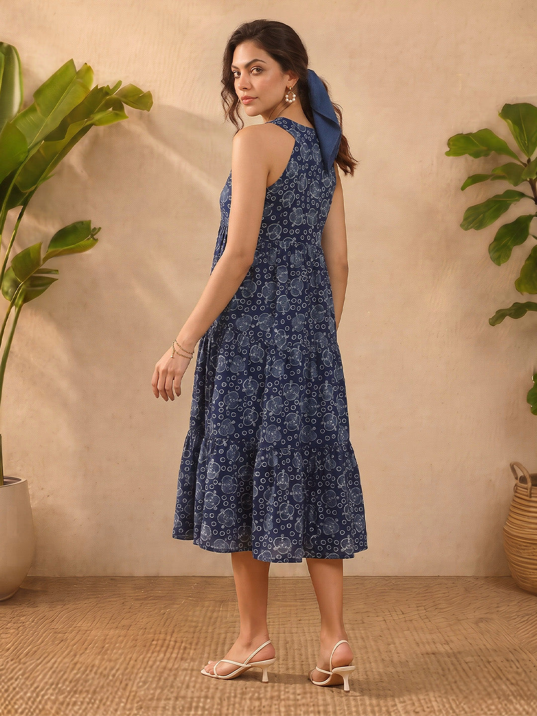 Janasya Indigo Tiered Cotton Dress - Dista