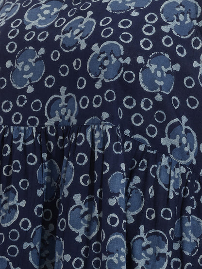 Janasya Indigo Tiered Cotton Dress - Dista