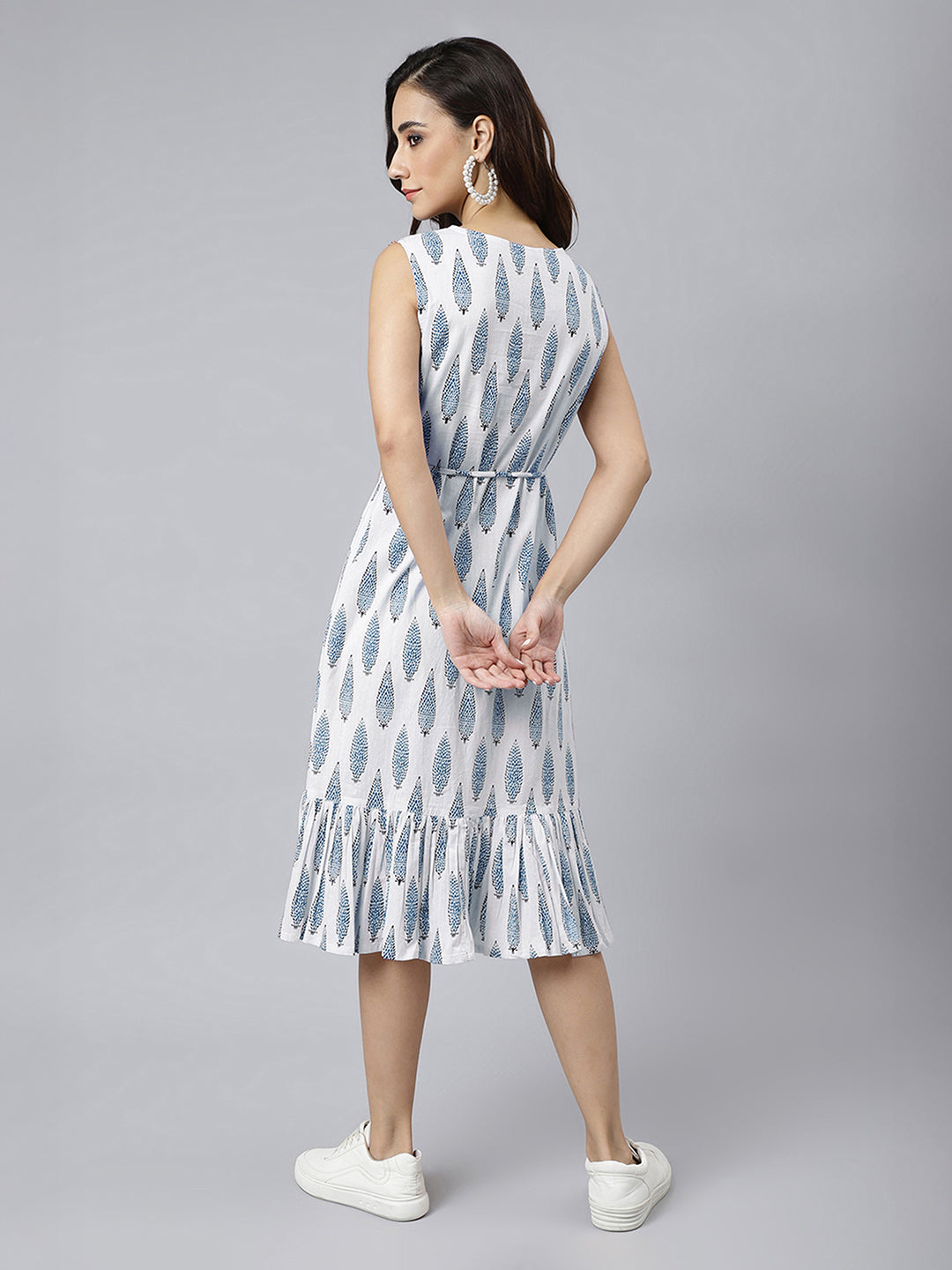 Janasya White Fit & Flare Cotton Dress - Dista
