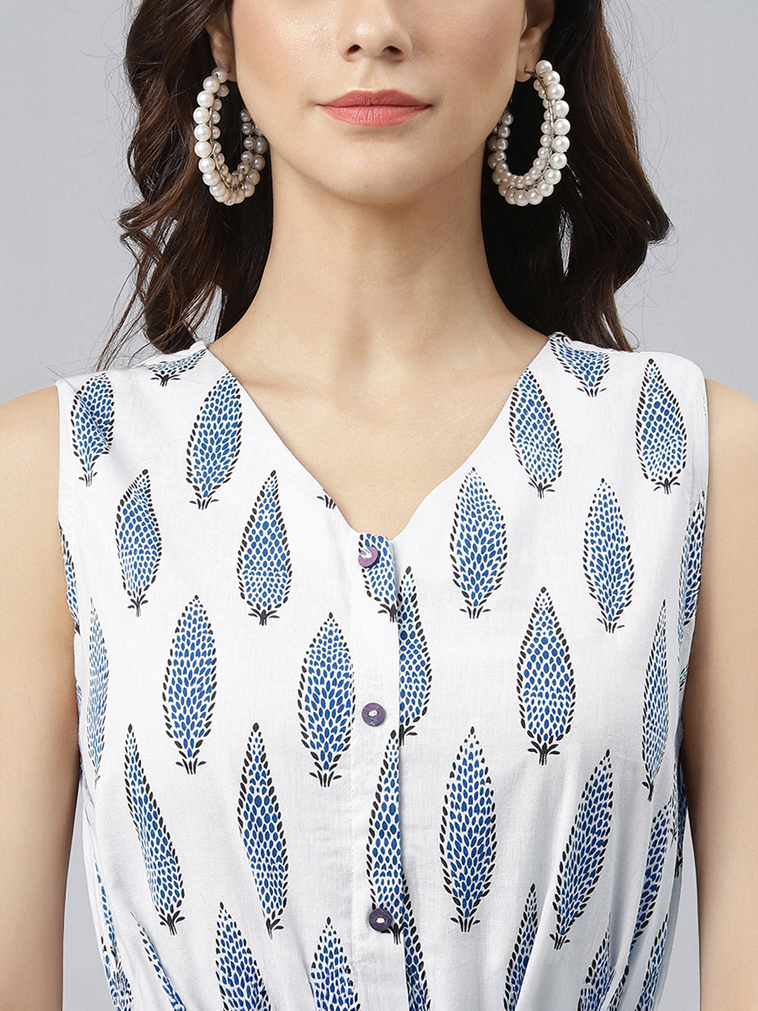 Janasya White Fit & Flare Cotton Dress - Dista