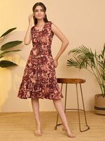 Thumbnail for Janasya Rust Fit & Flare Cotton Dress - Dista