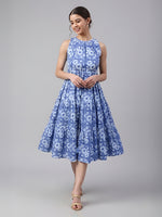Thumbnail for Janasya Blue Tiered Cotton Dress - Dista