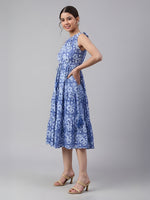 Thumbnail for Janasya Blue Tiered Cotton Dress - Dista