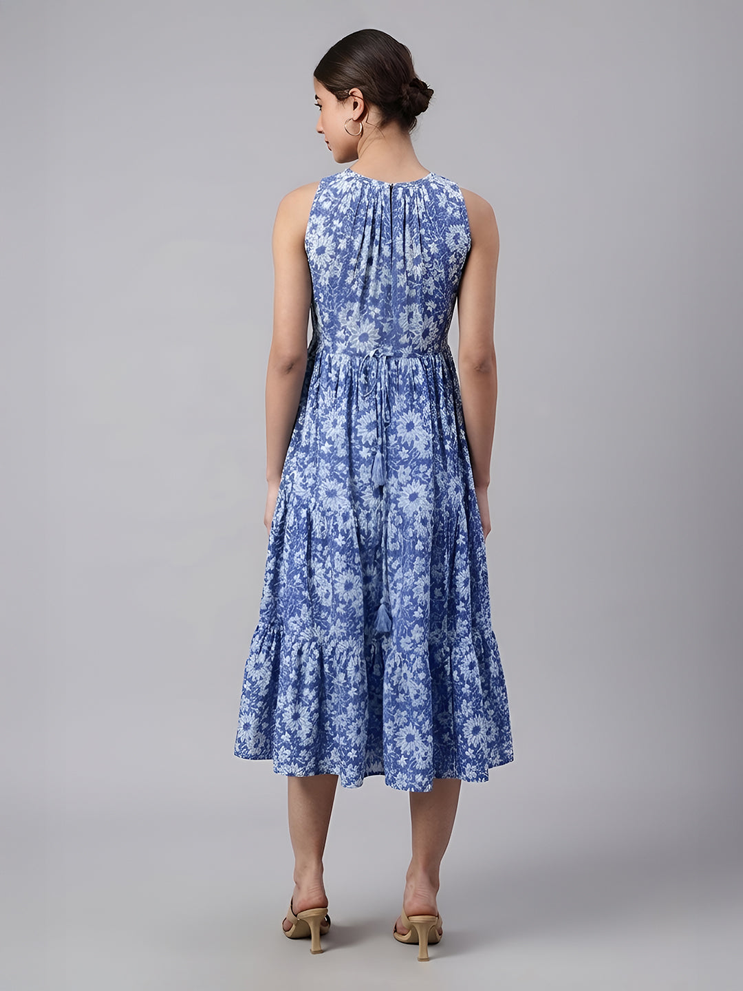 Janasya Blue Tiered Cotton Dress - Dista